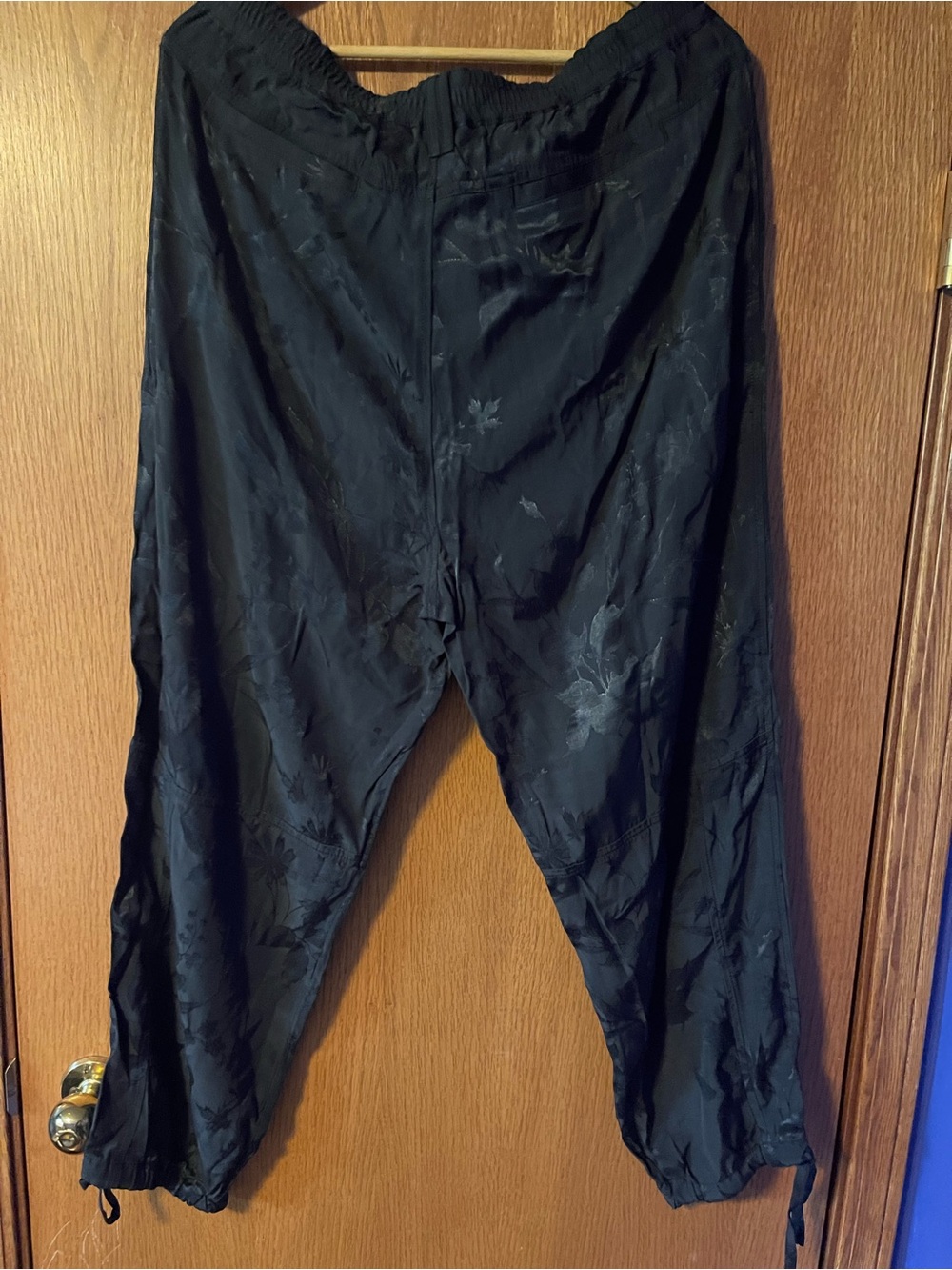 Anthropologie Black Jacquard Drawstring Joggers with Floral Motif